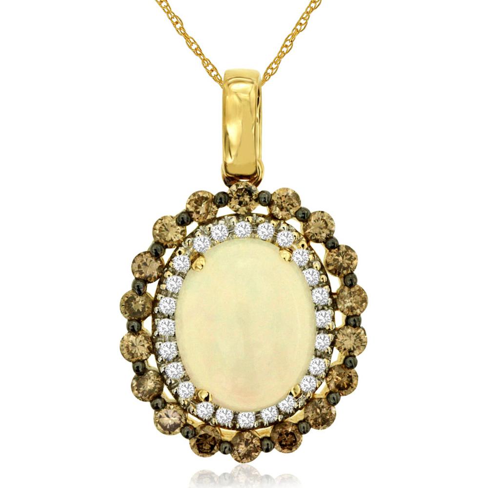 14K Yellow Gold Opal and Diamond Halo Pendant - 2.32 Carats Total Weight