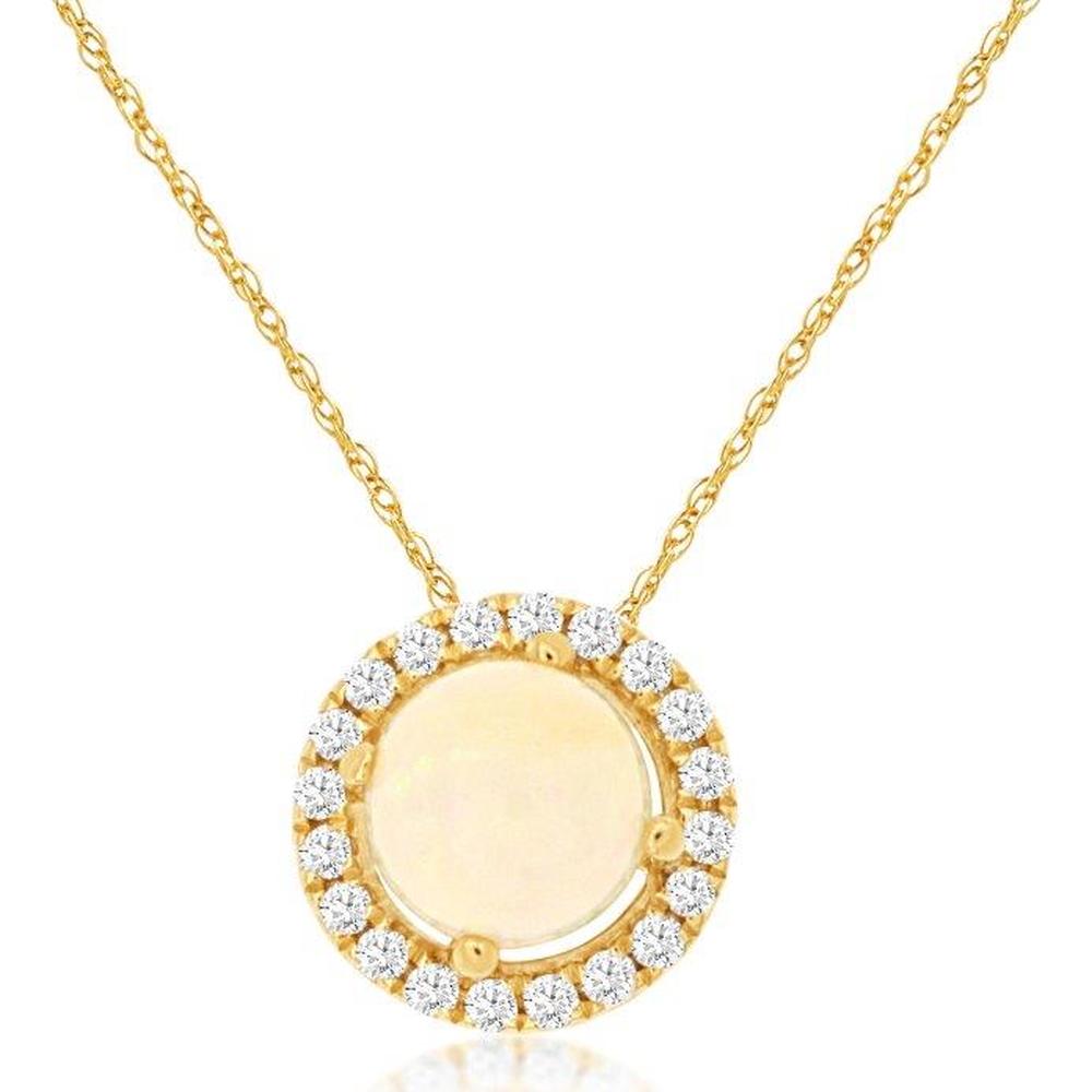 14K Yellow Gold Opal and Diamond Halo Pendant with 0.30 Carat Opal and 0.08 Carat Round Diamonds - Royal Jewelry