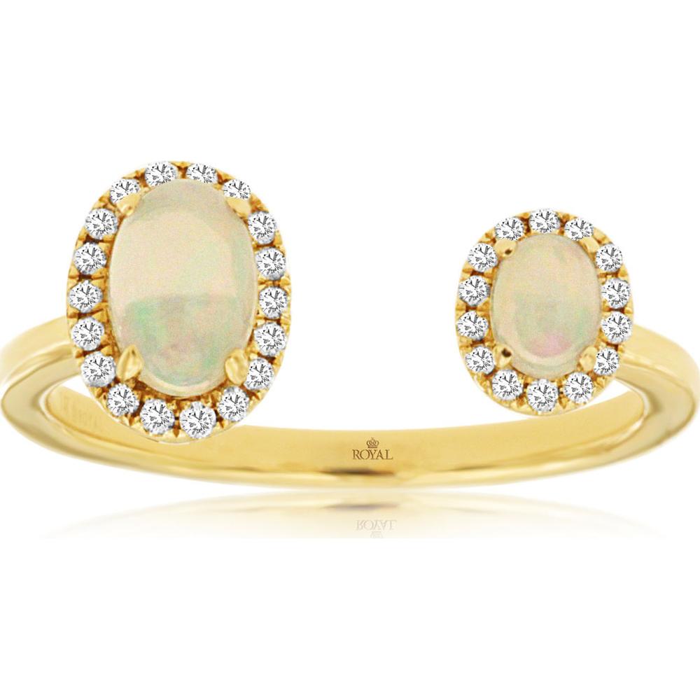14K Yellow Gold Opal & Diamond Halo Ring - 0.40 Carats Opal, 0.11 Carats Total Diamond Weight