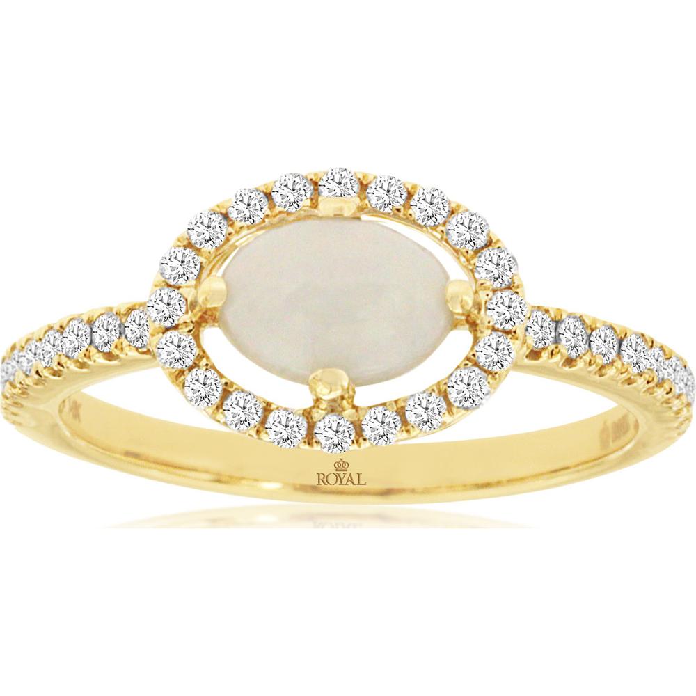 14K Yellow Gold Opal & Diamond Halo Ring - 0.92 Carats Total Weight