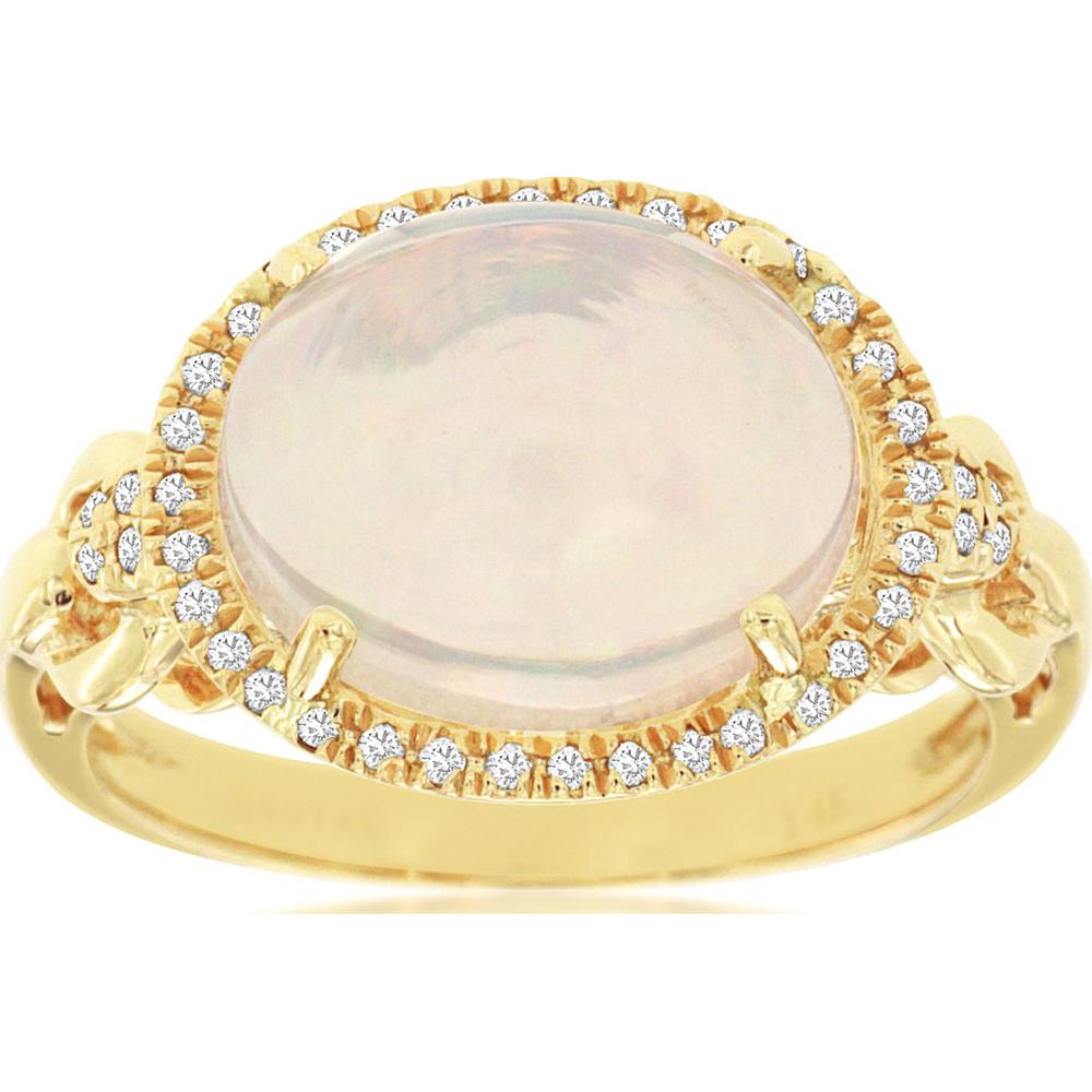 14K Yellow Gold Opal & Diamond Halo Ring - 3.18 Carats Total Gem Weight