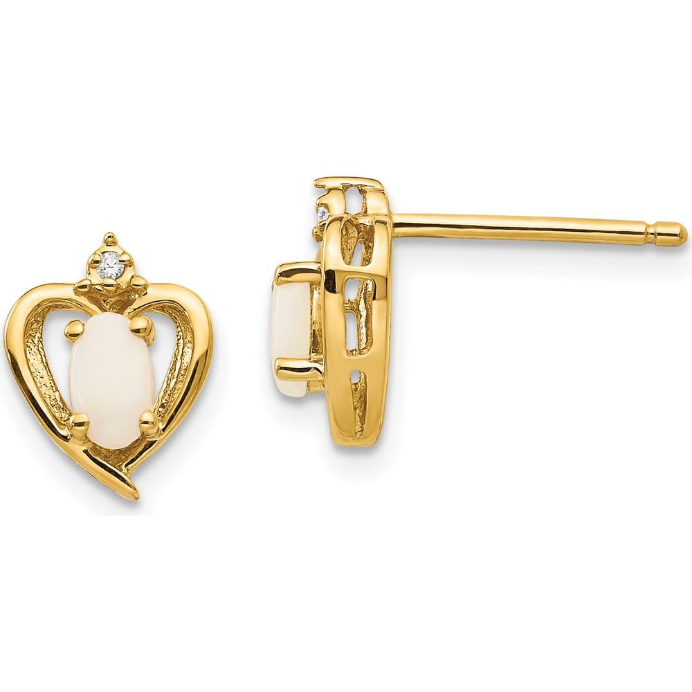 14K Yellow Gold Opal and Diamond Heart Earrings - 0.293 Carat Total Opal Weight, 0.005 Carat Total Diamond Weight by Oro Pregiato