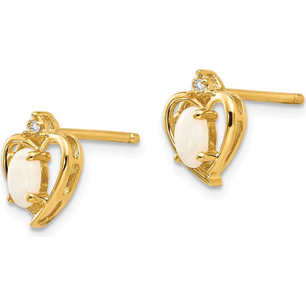 14K Yellow Gold Opal and Diamond Heart Earrings - 0.293 Carat Total Opal Weight, 0.005 Carat Total Diamond Weight by Oro Pregiato