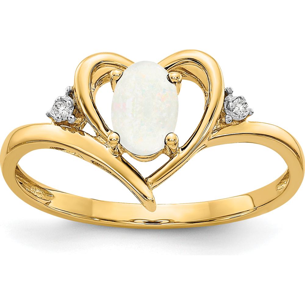 14K Yellow Gold Opal and Diamond Heart Ring with Prong-Set Oval Opal and Round Diamonds - 0.55 Carat Total Opal Weight by Oro Pregiato
