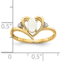 14K Yellow Gold Opal and Diamond Heart Ring with Prong-Set Oval Opal and Round Diamonds - 0.55 Carat Total Opal Weight by Oro Pregiato