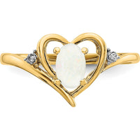 14K Yellow Gold Opal and Diamond Heart Ring with Prong-Set Oval Opal and Round Diamonds - 0.55 Carat Total Opal Weight by Oro Pregiato