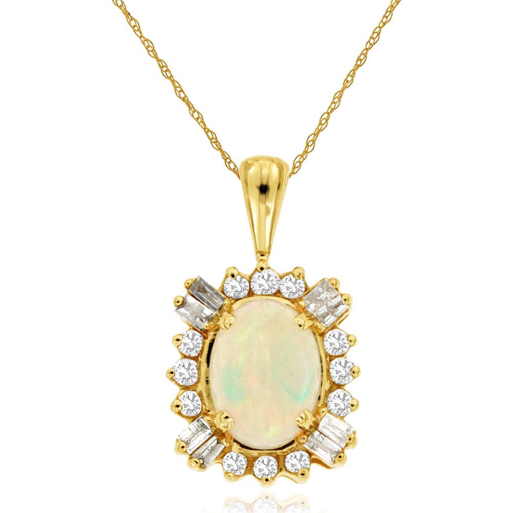 14K Yellow Gold Opal & Diamond Pendant - 0.90 Carats Opal, 0.25 Carats Diamonds