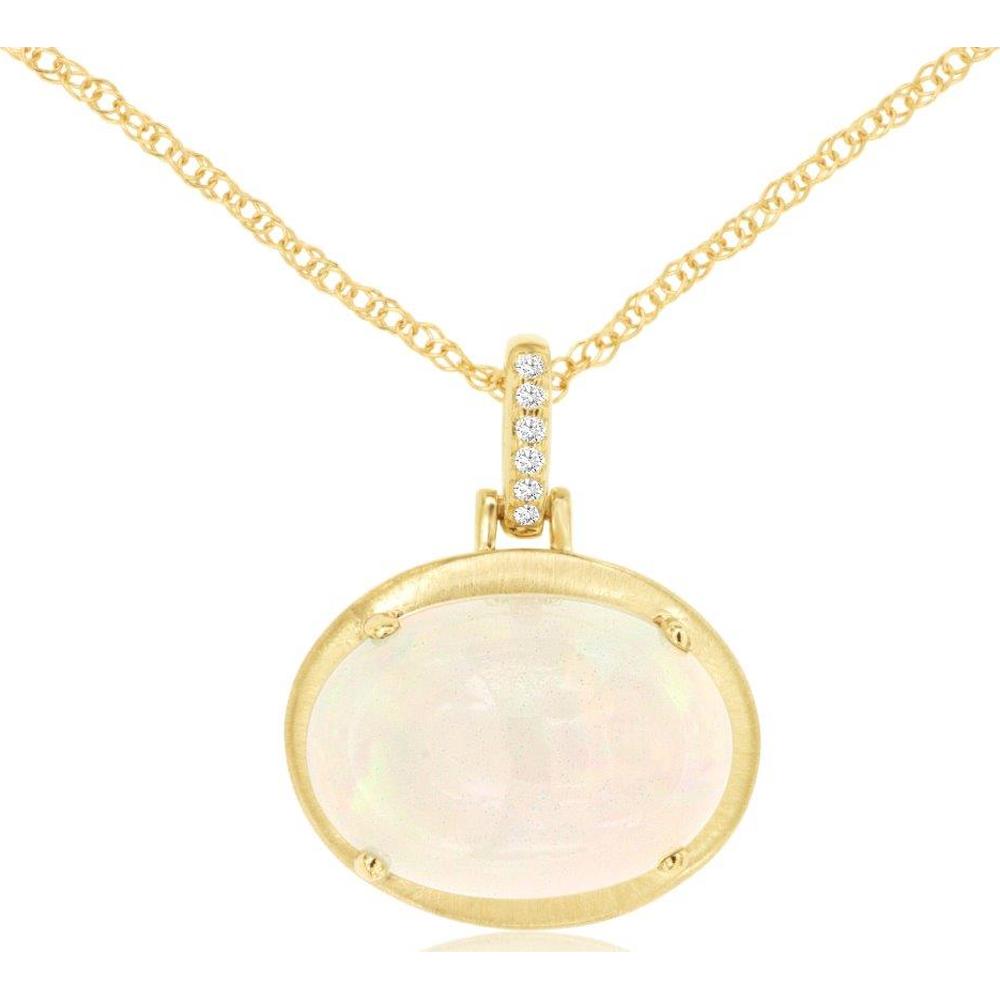 14K Yellow Gold Opal & Diamond Pendant with 3.60 Carats Oval Opal and 0.03 Carats Diamond Accents