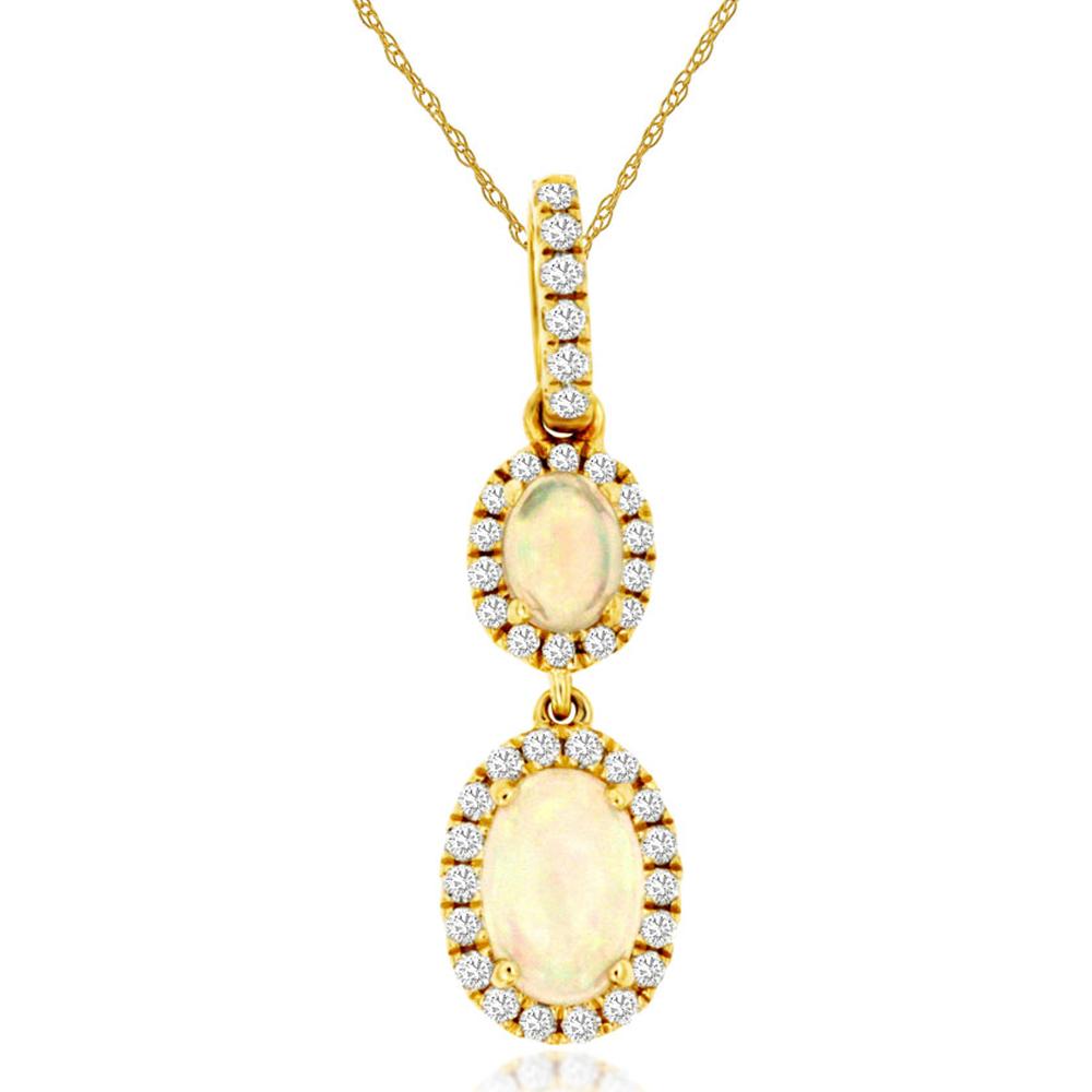 14K Yellow Gold Opal & Diamond Pendant with Halo Setting - 0.79 Carats Total Gem Weight