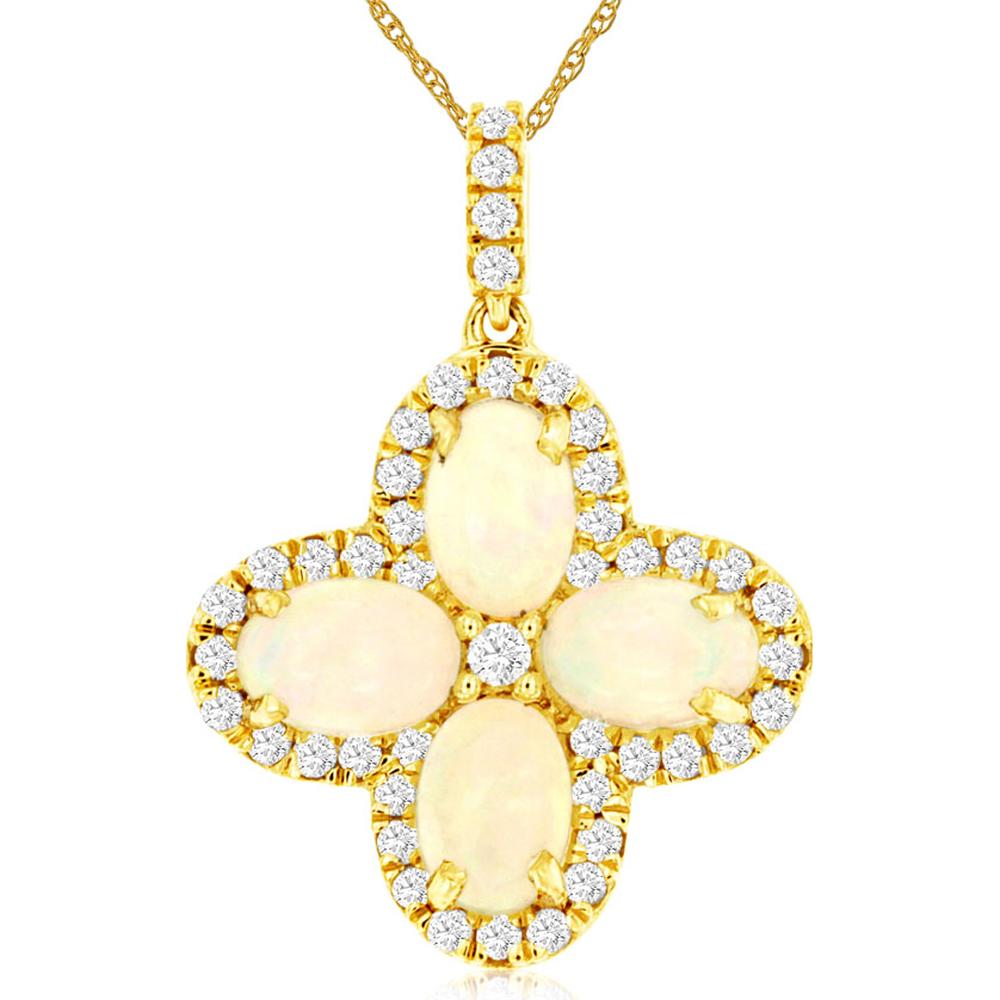 14K Yellow Gold Opal & Diamond Pendant with Milgrain Detail - 1.65 Carats Total Opal and Diamond Weight
