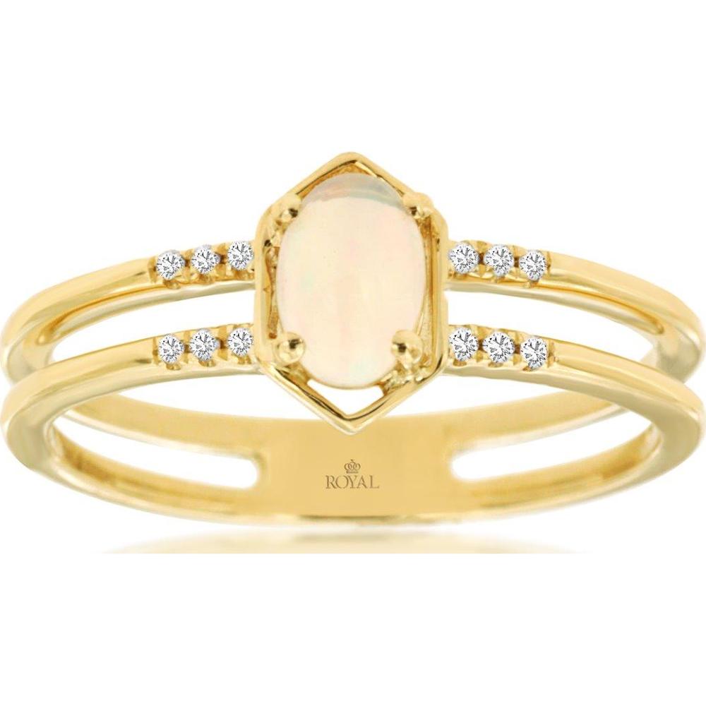 14K Yellow Gold Opal & Diamond Ring with 0.35 Carats Opal and 0.04 Carats Diamond Accents