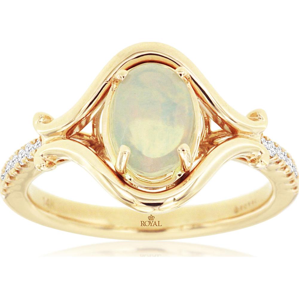 14K Yellow Gold Opal & Diamond Ring with Oval Opal and Diamond Accents - 1.00 Carats Total Weight