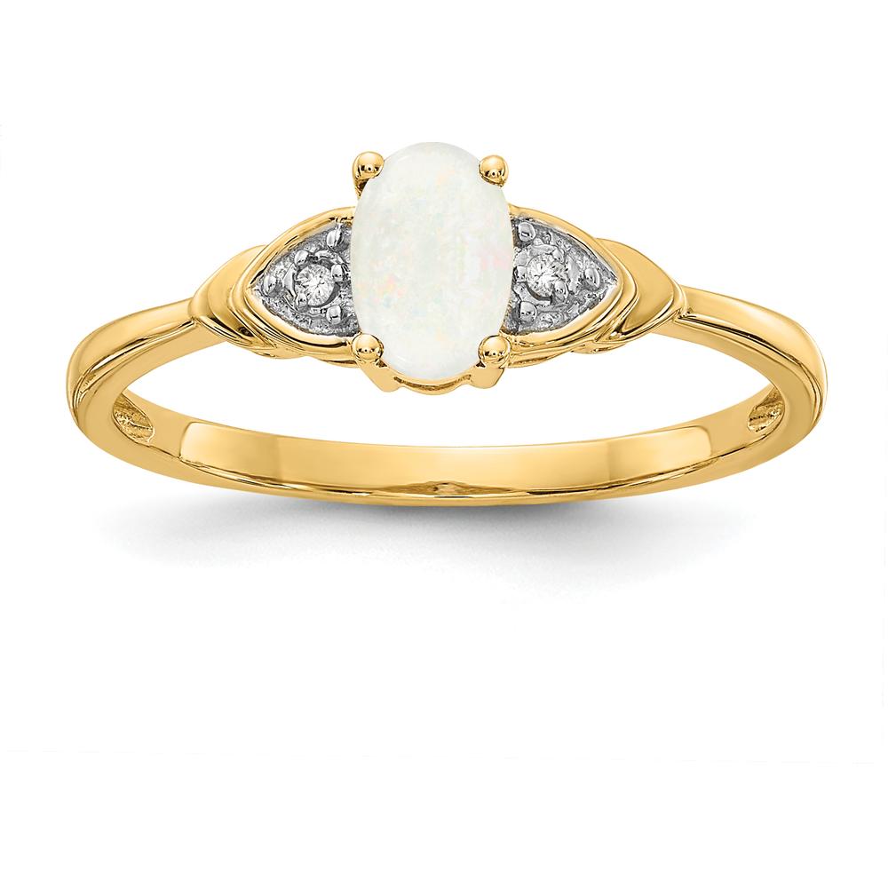 14K Yellow Gold Opal and Diamond Ring with Prong Set Oval Opal - 0.55 Carat Total Opal Weight by Oro Pregiato
