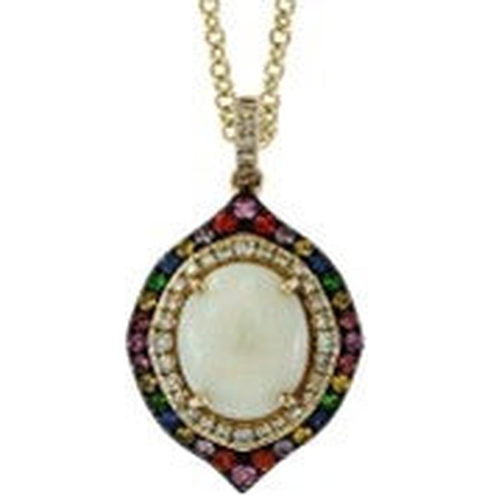 14K Yellow Gold Opal Center Multicolor Pendant with Diamond Accents - 1.97 Carats Total Gem Weight
