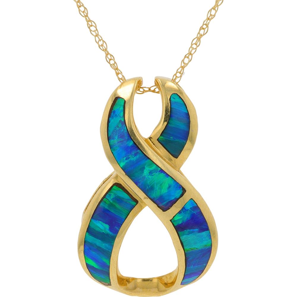14K Yellow Gold Opal Infinity Pendant Necklace - 0.50 Carat Total Opal Weight