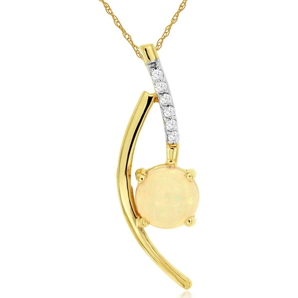 14K Yellow Gold Opal Pendant with Diamond Accents - 0.85 Carats Opal, 0.05 Carats Diamond