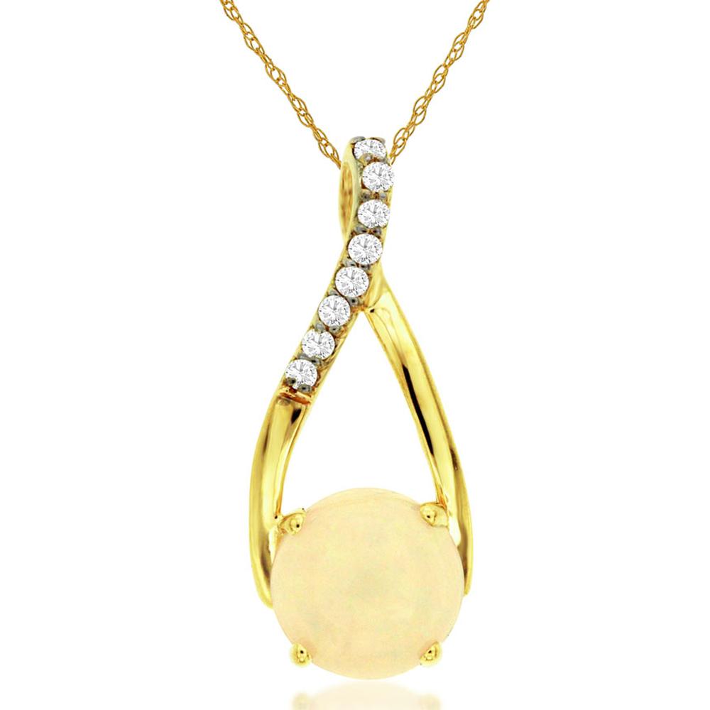 14K Yellow Gold Opal Pendant with Round Diamond Accents - 0.85 Carat Opal and 0.05 Carat Total Diamond Weight - Royal Jewelry