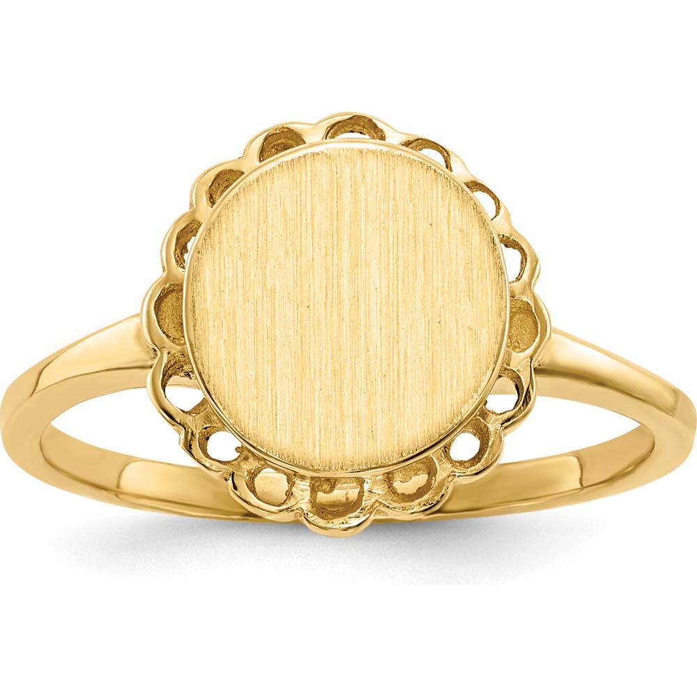 14K Yellow Gold Open Back Satin Finish Signet Ring - Engravable and Resizable by 0