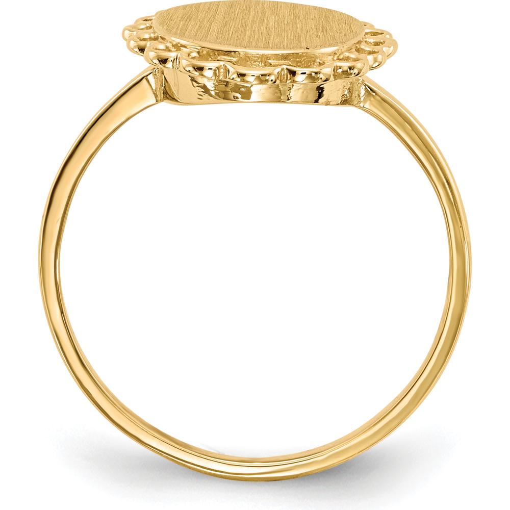 14K Yellow Gold Open Back Satin Finish Signet Ring - Engravable and Resizable by 0