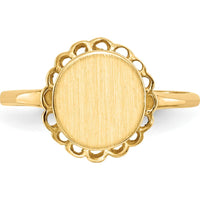 14K Yellow Gold Open Back Satin Finish Signet Ring - Engravable and Resizable by 0