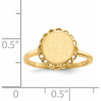 14K Yellow Gold Open Back Satin Finish Signet Ring - Engravable and Resizable by 0