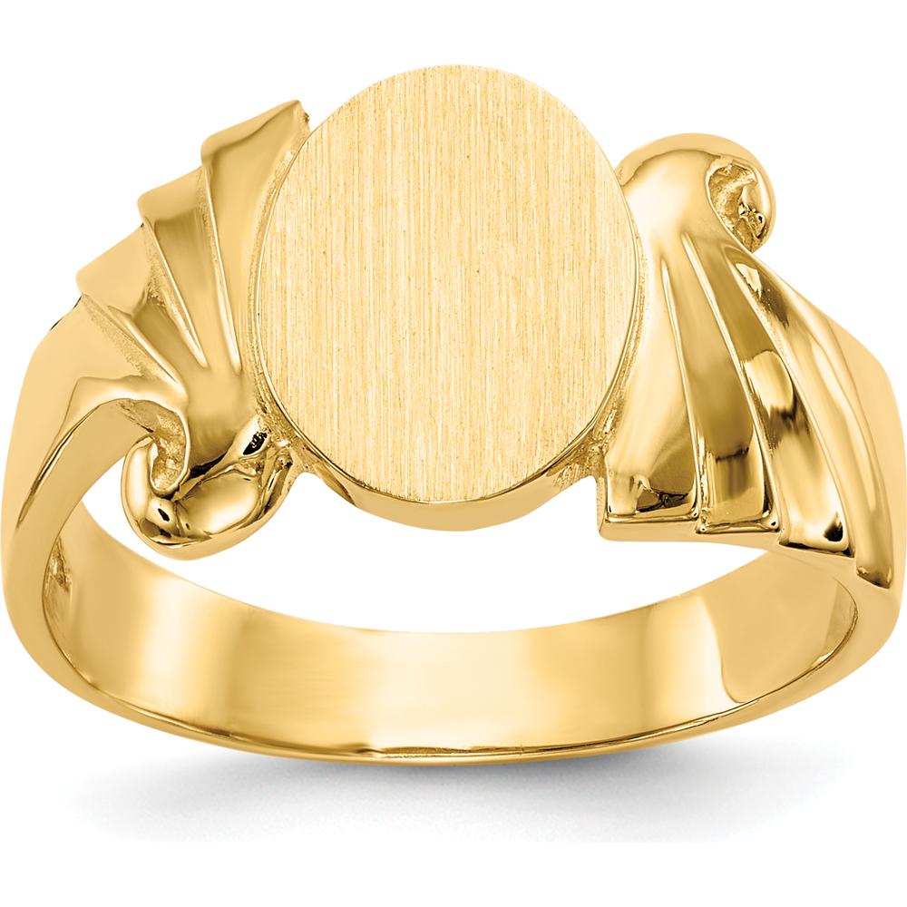14K Yellow Gold Open Back Satin Finish Signet Ring - Polished & Brushed Design by Oro Pregiato