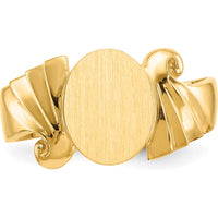 14K Yellow Gold Open Back Satin Finish Signet Ring - Polished & Brushed Design by Oro Pregiato