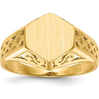 14K Yellow Gold Open Back Signet Ring with Brushed and Polished Finish - 9.5mm x 8.5mm by 0