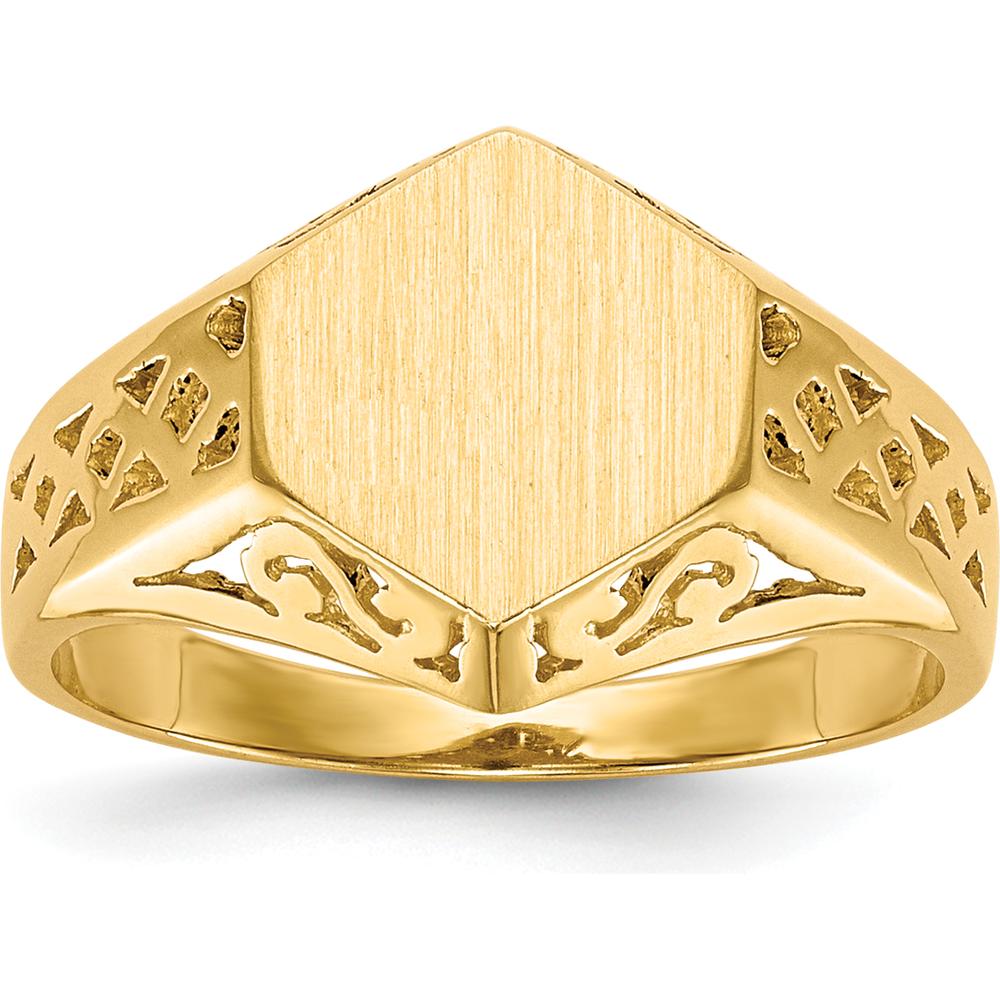 14K Yellow Gold Open Back Signet Ring with Brushed and Polished Finish - 9.5mm x 8.5mm by 0