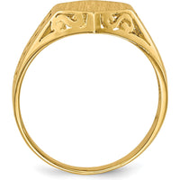 14K Yellow Gold Open Back Signet Ring with Brushed and Polished Finish - 9.5mm x 8.5mm by 0