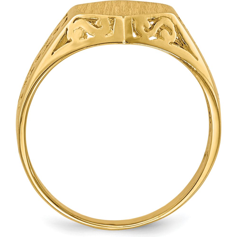 14K Yellow Gold Open Back Signet Ring with Brushed and Polished Finish - 9.5mm x 8.5mm by 0