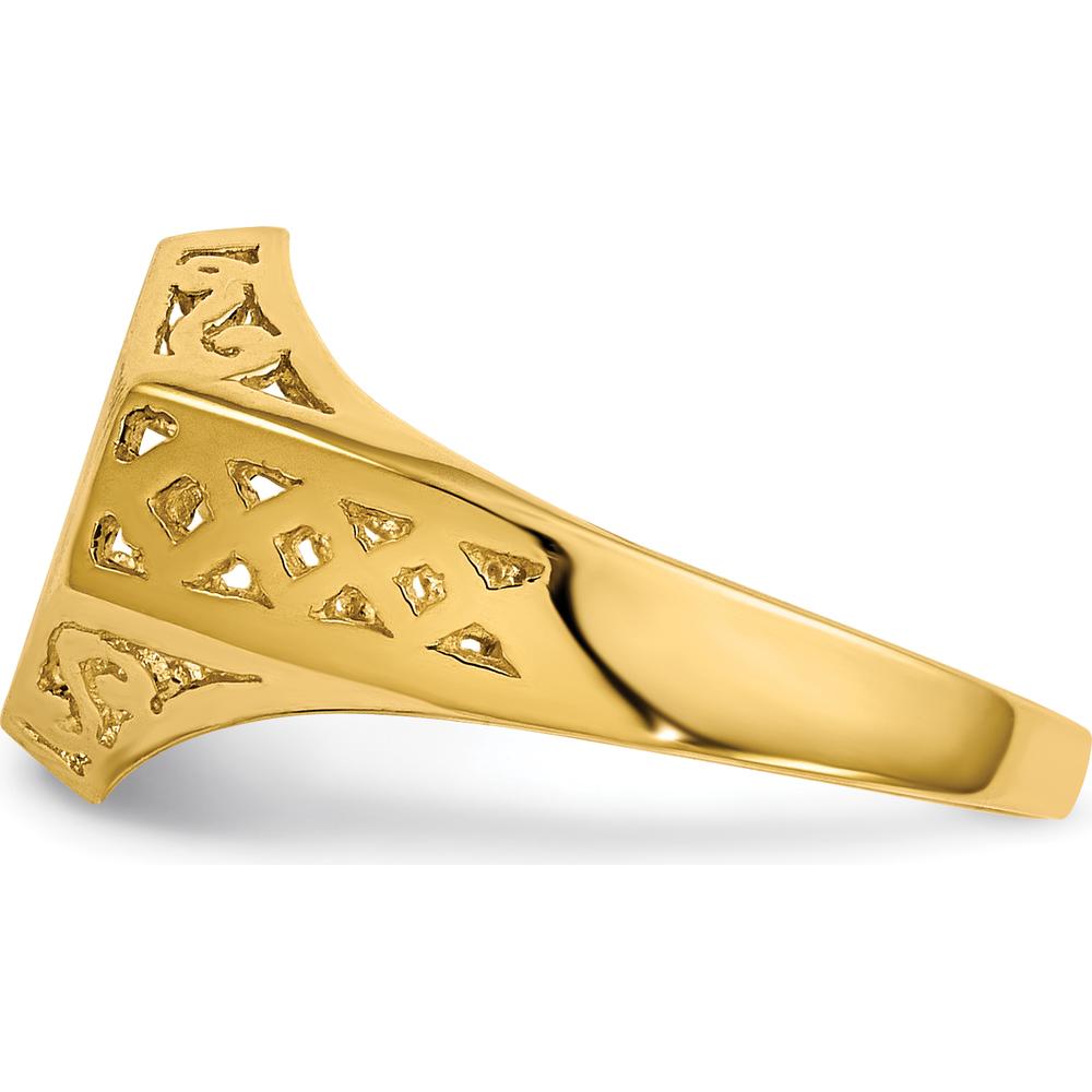 14K Yellow Gold Open Back Signet Ring with Brushed and Polished Finish - 9.5mm x 8.5mm by 0