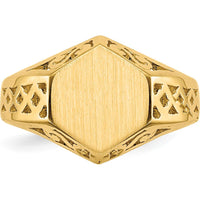 14K Yellow Gold Open Back Signet Ring with Brushed and Polished Finish - 9.5mm x 8.5mm by 0