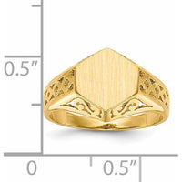 14K Yellow Gold Open Back Signet Ring with Brushed and Polished Finish - 9.5mm x 8.5mm by 0