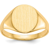 14K Yellow Gold Open Back Signet Ring with Brushed Satin Finish - Engravable and Customizable by 0