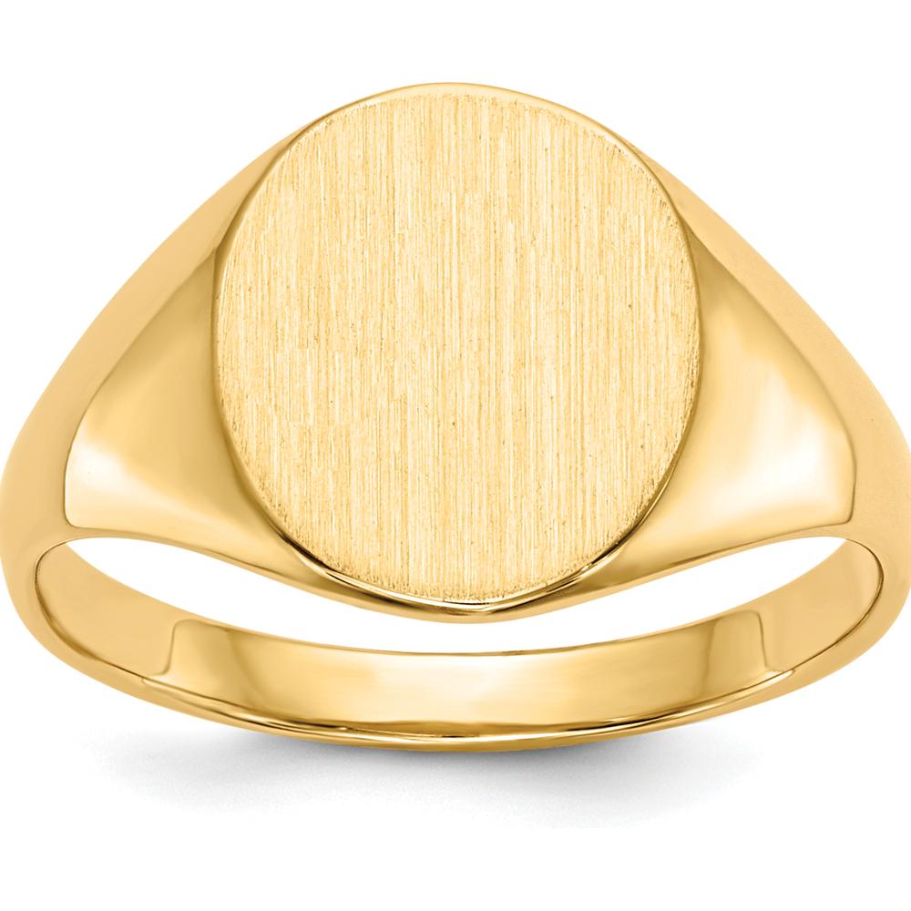 14K Yellow Gold Open Back Signet Ring with Brushed Satin Finish - Engravable and Customizable by 0