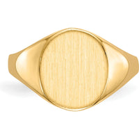 14K Yellow Gold Open Back Signet Ring with Brushed Satin Finish - Engravable and Customizable by 0