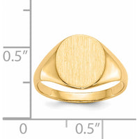14K Yellow Gold Open Back Signet Ring with Brushed Satin Finish - Engravable and Customizable by 0