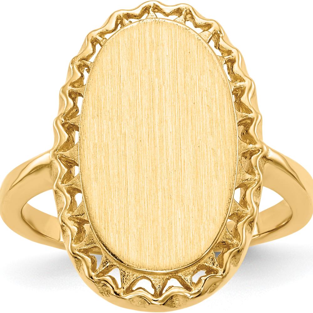14K Yellow Gold Open Back Signet Ring with Polished & Brushed Finish - 18mm Length, 11mm Width by 0