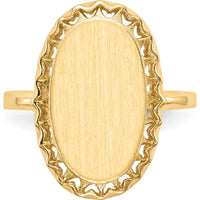 14K Yellow Gold Open Back Signet Ring with Polished & Brushed Finish - 18mm Length, 11mm Width by 0