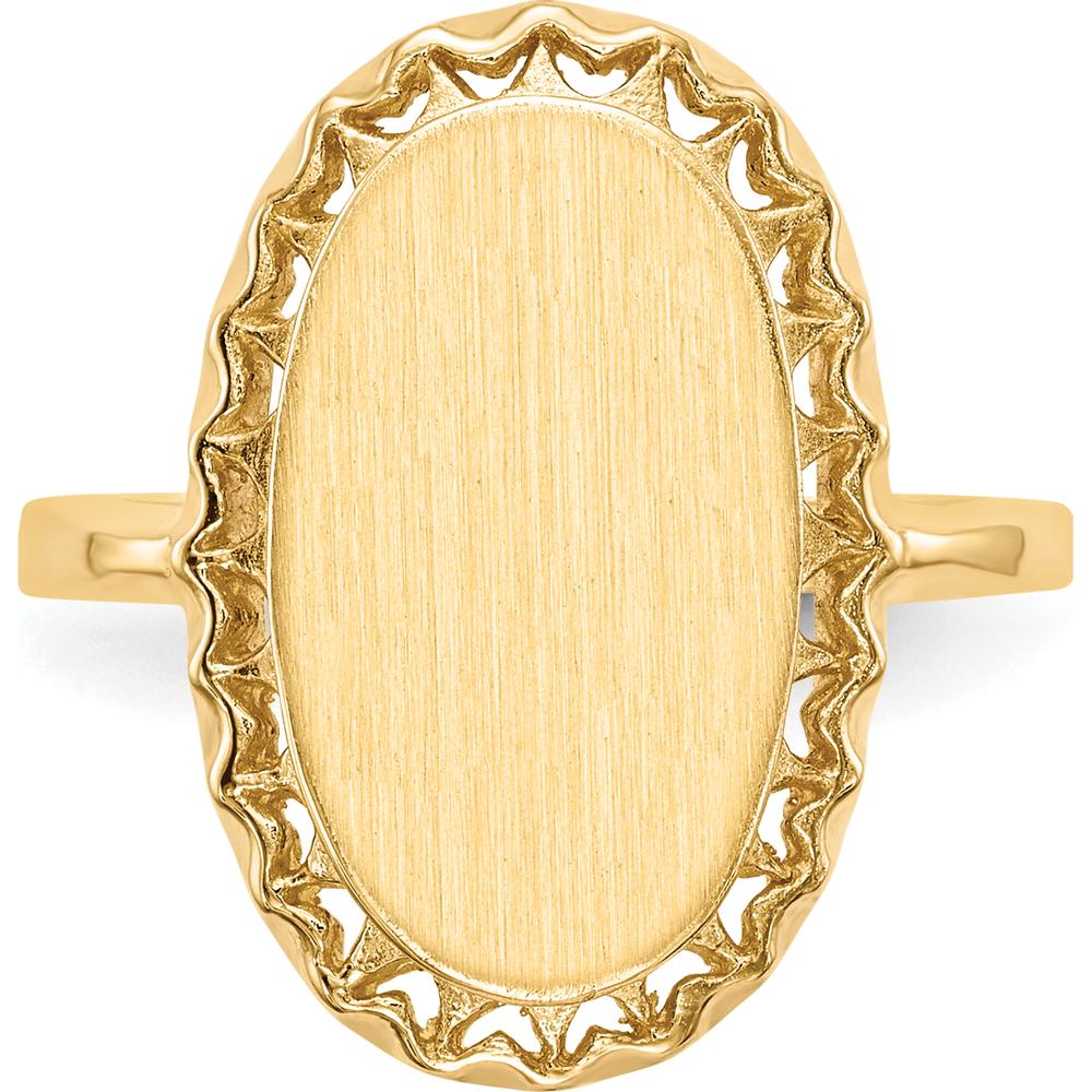 14K Yellow Gold Open Back Signet Ring with Polished & Brushed Finish - 18mm Length, 11mm Width by 0