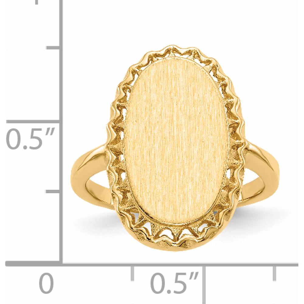 14K Yellow Gold Open Back Signet Ring with Polished & Brushed Finish - 18mm Length, 11mm Width by 0