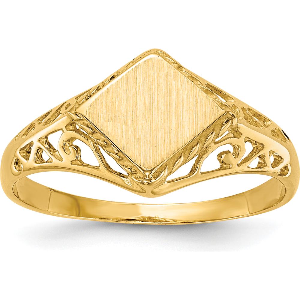 14K Yellow Gold Open Back Signet Ring with Polished & Brushed Finish - 8mm x 8.5mm by 0