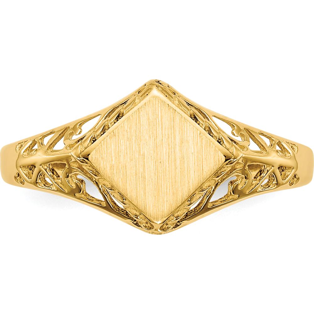 14K Yellow Gold Open Back Signet Ring with Polished & Brushed Finish - 8mm x 8.5mm by 0