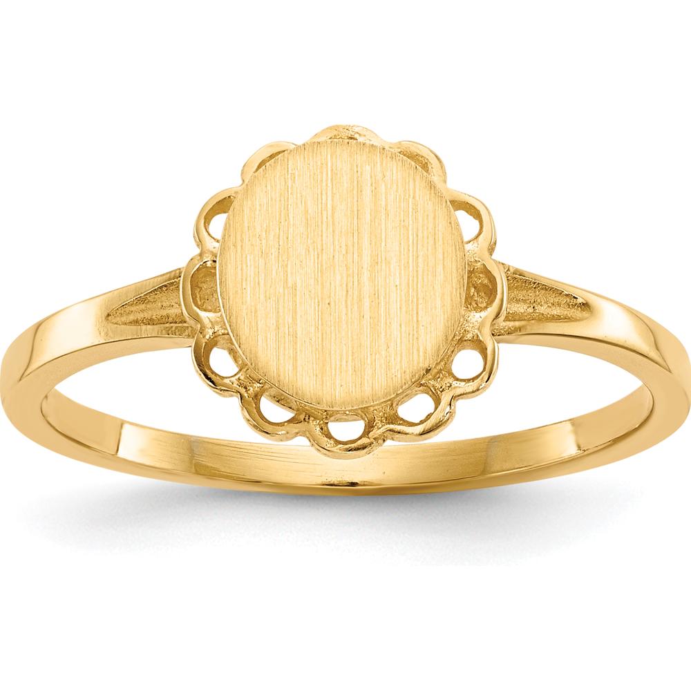 14K Yellow Gold Open Back Signet Ring with Polished & Brushed Finish - Engravable Design by 0