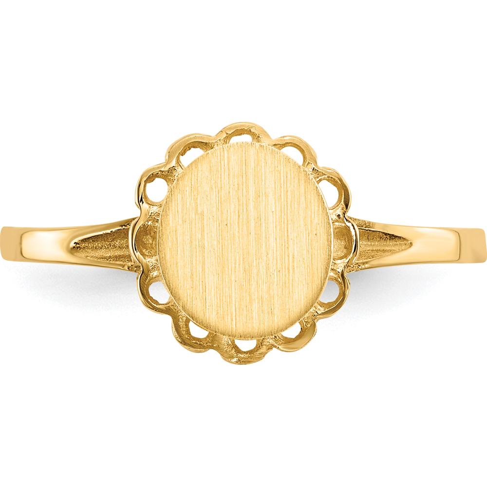 14K Yellow Gold Open Back Signet Ring with Polished & Brushed Finish - Engravable Design by 0