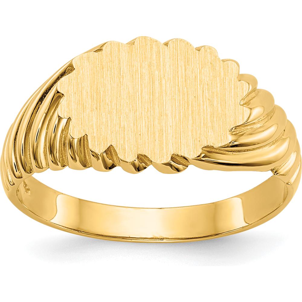 14K Yellow Gold Open Back Signet Ring with Satin and Polished Finish, 10.0x7.5mm Top by Oro Pregiato
