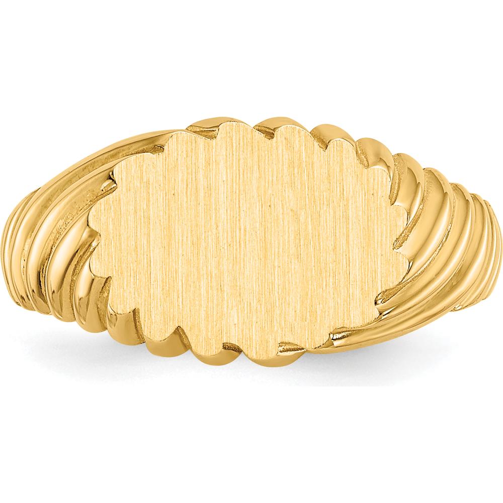 14K Yellow Gold Open Back Signet Ring with Satin and Polished Finish, 10.0x7.5mm Top by Oro Pregiato