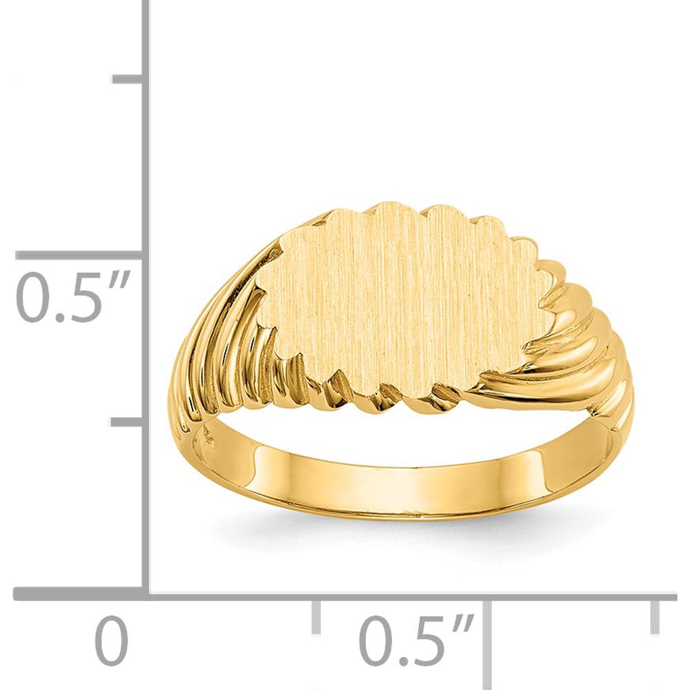 14K Yellow Gold Open Back Signet Ring with Satin and Polished Finish, 10.0x7.5mm Top by Oro Pregiato
