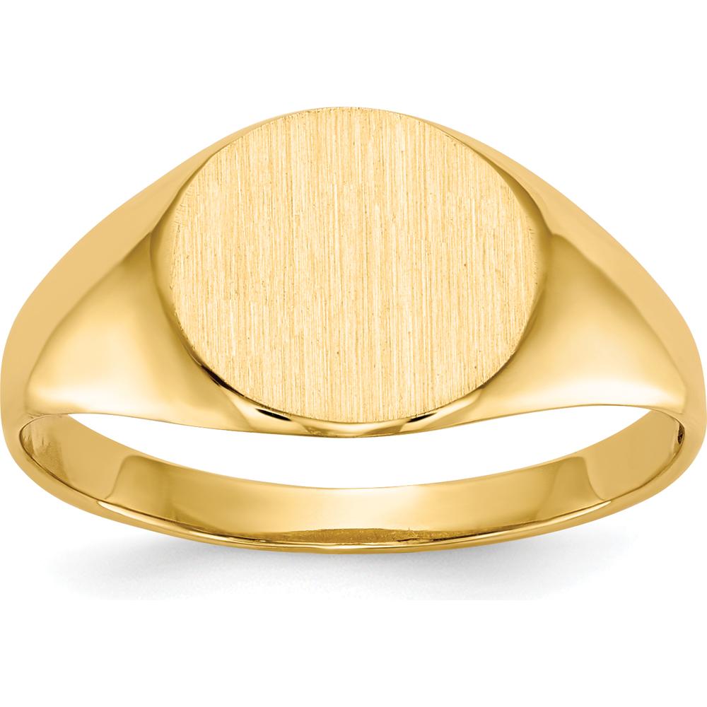 14K Yellow Gold Open Back Signet Ring with Satin and Polished Finish - Customizable Engraved Design by 0